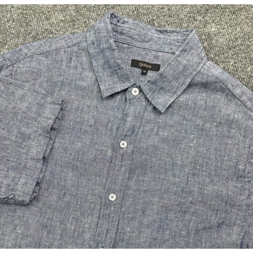 Quince Linen Shirt Men's M Chambray Blue European Relaxed Short Sleeve